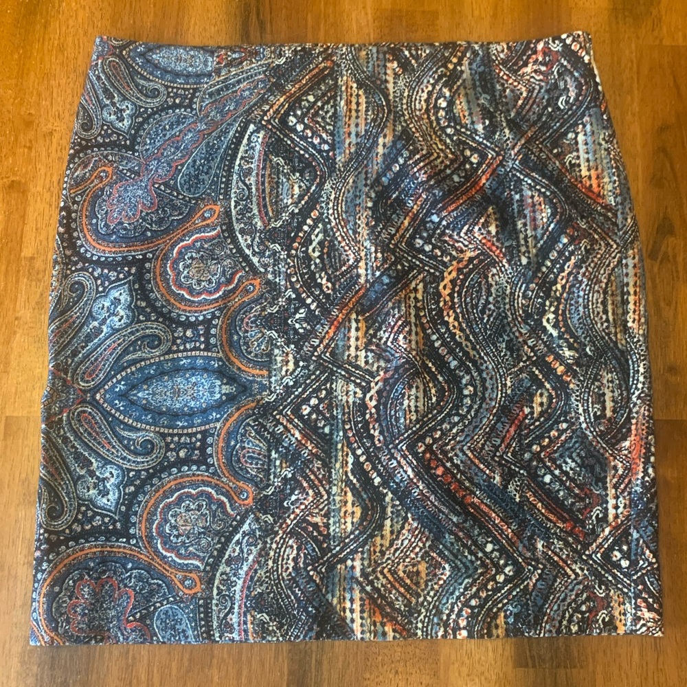 J. Jill Mini Medium Petite Multicolor Paisley Ponte Pencil Skirt